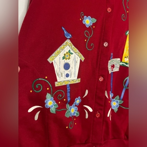 Vintage Blair Red and Yellow Birdhouse Cardigan Sweater XXL - Picture 6 of 9